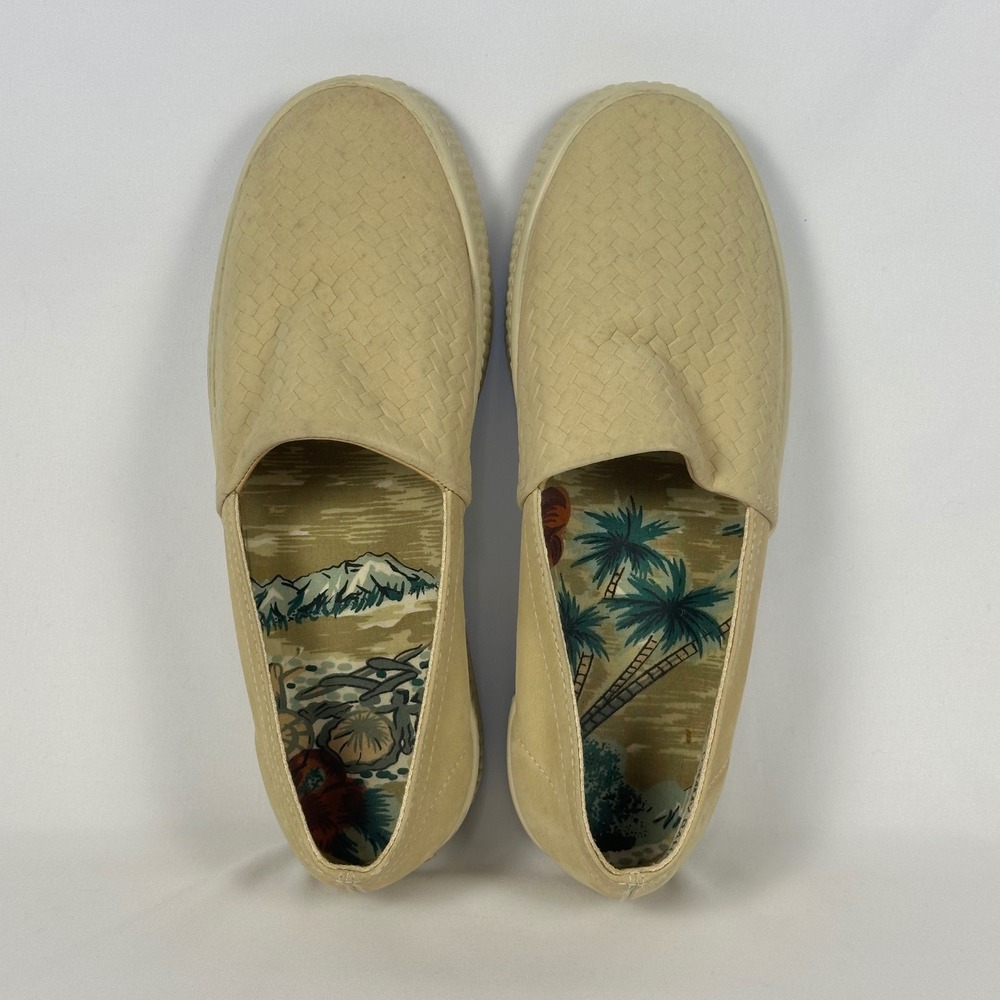 Tommy Bahama Malibu Shoe Mens 8 Tan Sand Woven Nubuck Slip On TB-031 Vacation